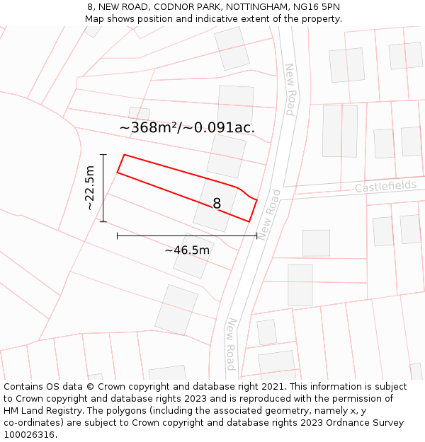 8, NEW ROAD, CODNOR PARK, NOTTINGHAM, NG16 5PN: Plot and title map