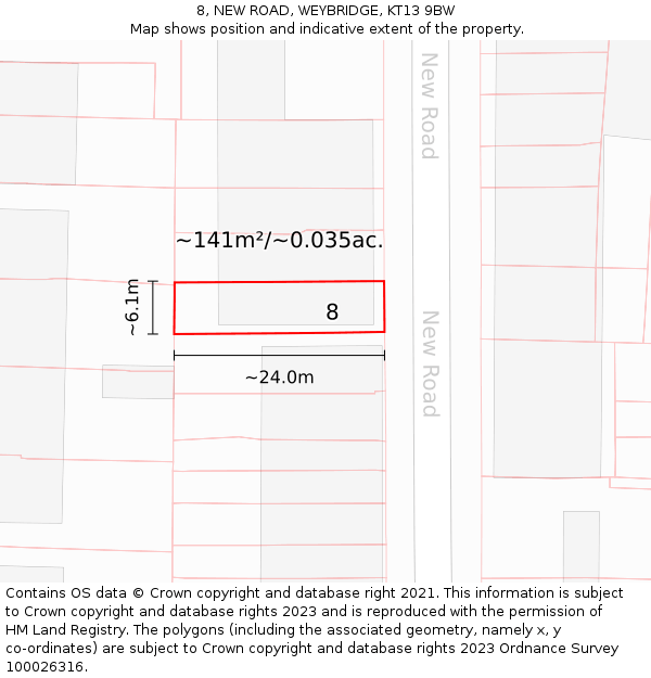 8, NEW ROAD, WEYBRIDGE, KT13 9BW: Plot and title map