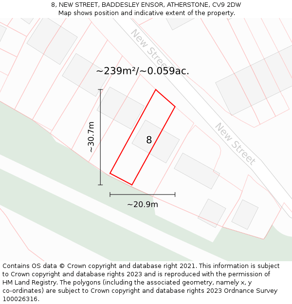 8, NEW STREET, BADDESLEY ENSOR, ATHERSTONE, CV9 2DW: Plot and title map