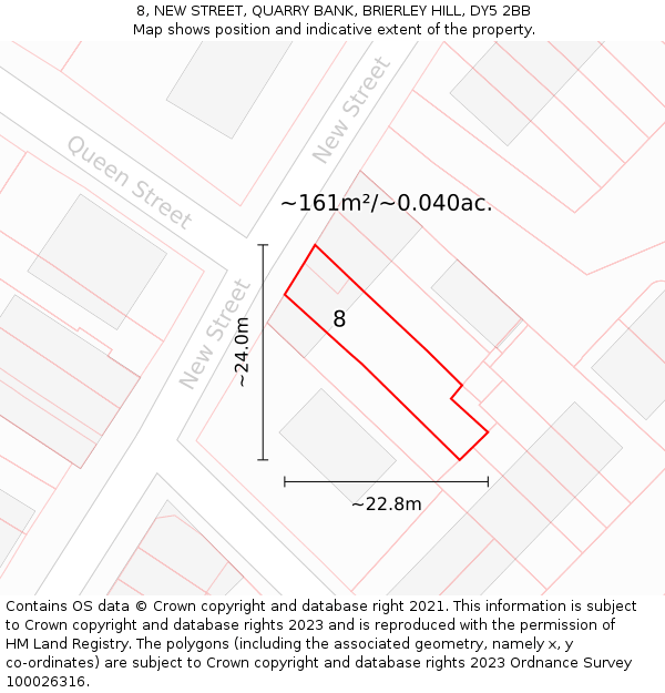 8, NEW STREET, QUARRY BANK, BRIERLEY HILL, DY5 2BB: Plot and title map