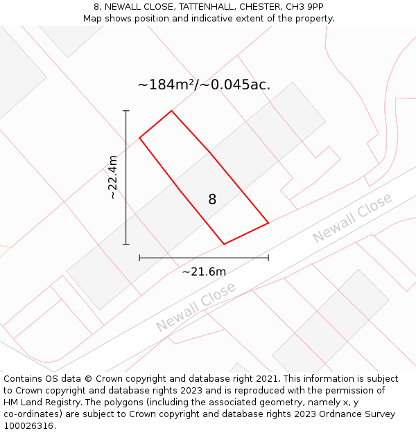 8, NEWALL CLOSE, TATTENHALL, CHESTER, CH3 9PP: Plot and title map