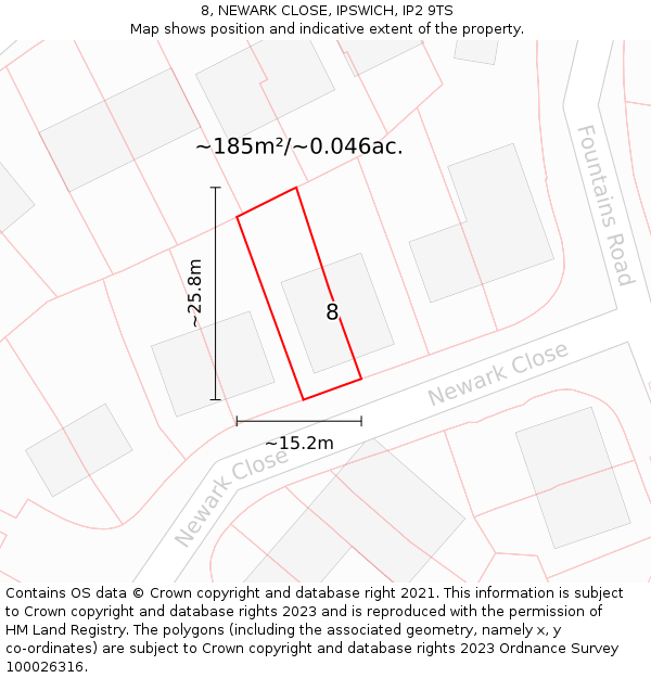 8, NEWARK CLOSE, IPSWICH, IP2 9TS: Plot and title map