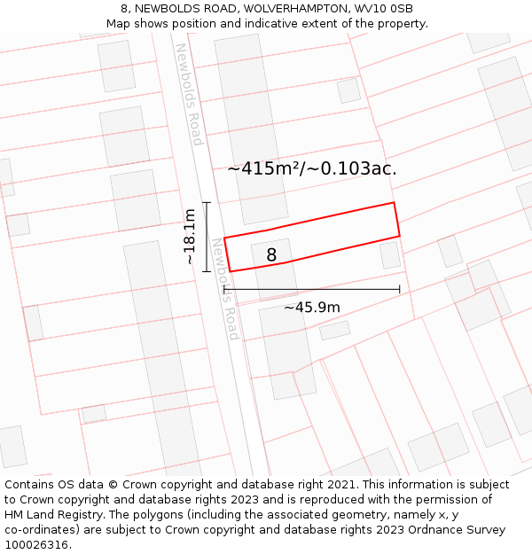 8, NEWBOLDS ROAD, WOLVERHAMPTON, WV10 0SB: Plot and title map