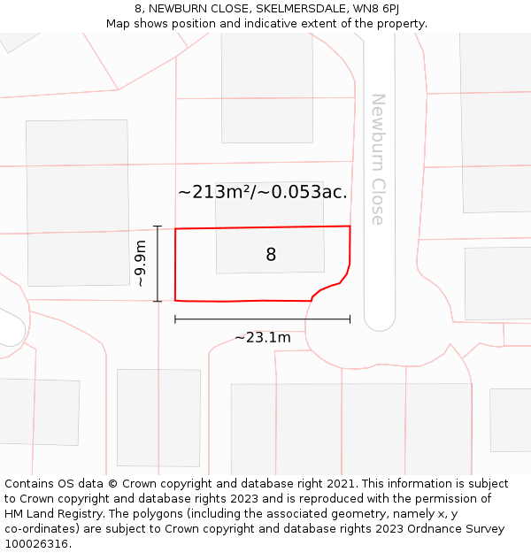 8, NEWBURN CLOSE, SKELMERSDALE, WN8 6PJ: Plot and title map