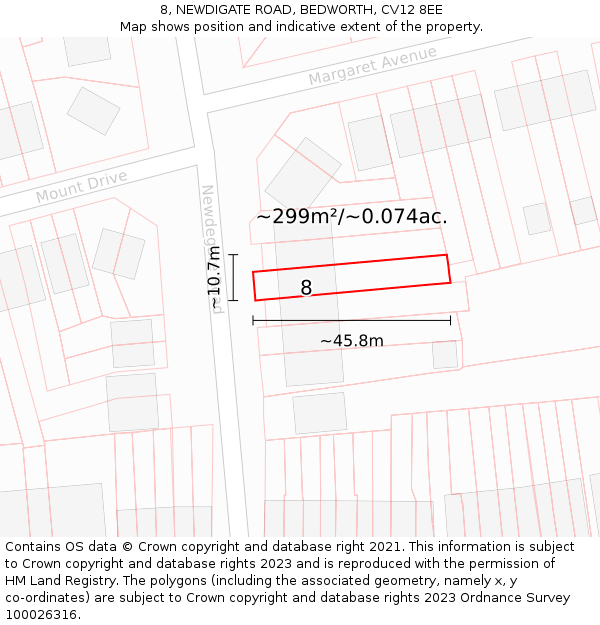 8, NEWDIGATE ROAD, BEDWORTH, CV12 8EE: Plot and title map
