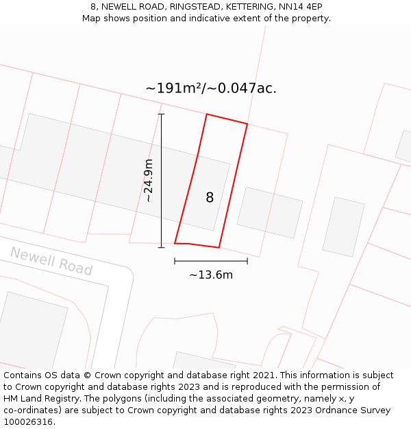 8, NEWELL ROAD, RINGSTEAD, KETTERING, NN14 4EP: Plot and title map