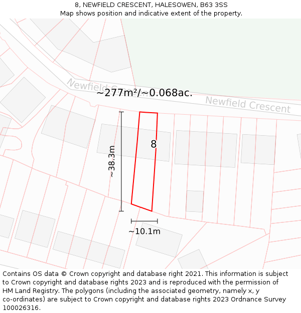 8, NEWFIELD CRESCENT, HALESOWEN, B63 3SS: Plot and title map