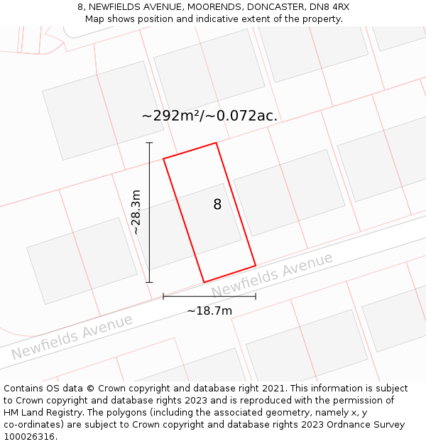 8, NEWFIELDS AVENUE, MOORENDS, DONCASTER, DN8 4RX: Plot and title map