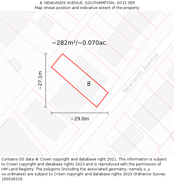 8, NEWLANDS AVENUE, SOUTHAMPTON, SO15 5ER: Plot and title map