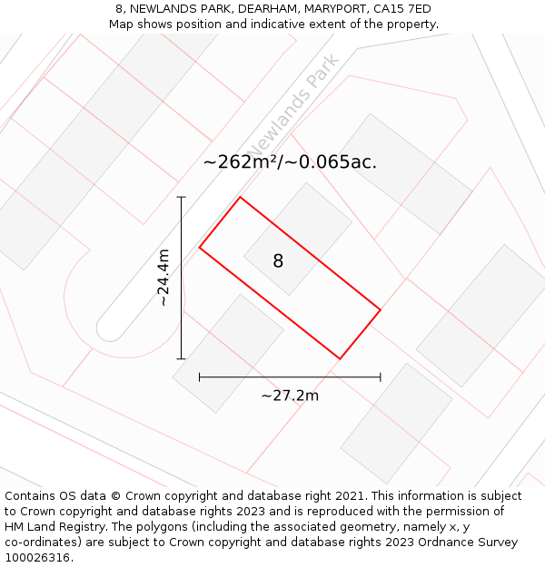 8, NEWLANDS PARK, DEARHAM, MARYPORT, CA15 7ED: Plot and title map