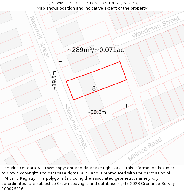 8, NEWMILL STREET, STOKE-ON-TRENT, ST2 7DJ: Plot and title map