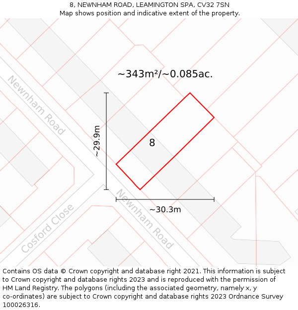 8, NEWNHAM ROAD, LEAMINGTON SPA, CV32 7SN: Plot and title map