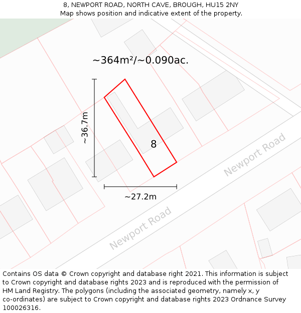 8, NEWPORT ROAD, NORTH CAVE, BROUGH, HU15 2NY: Plot and title map