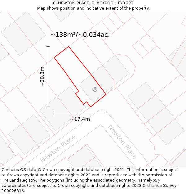 8, NEWTON PLACE, BLACKPOOL, FY3 7PT: Plot and title map