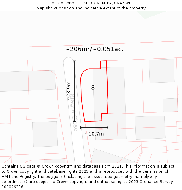 8, NIAGARA CLOSE, COVENTRY, CV4 9WF: Plot and title map