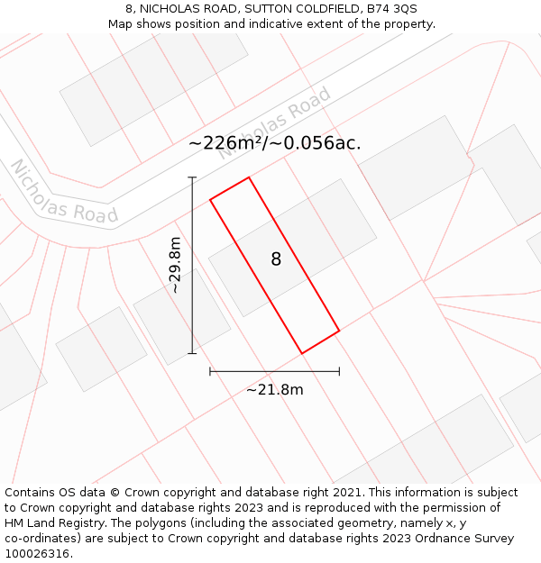 8, NICHOLAS ROAD, SUTTON COLDFIELD, B74 3QS: Plot and title map