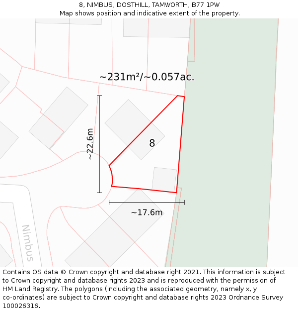 8, NIMBUS, DOSTHILL, TAMWORTH, B77 1PW: Plot and title map