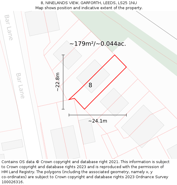 8, NINELANDS VIEW, GARFORTH, LEEDS, LS25 1NU: Plot and title map