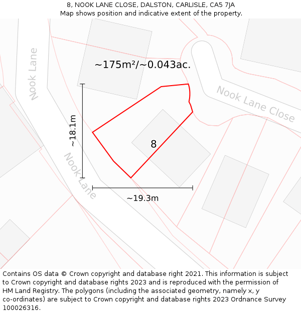 8, NOOK LANE CLOSE, DALSTON, CARLISLE, CA5 7JA: Plot and title map