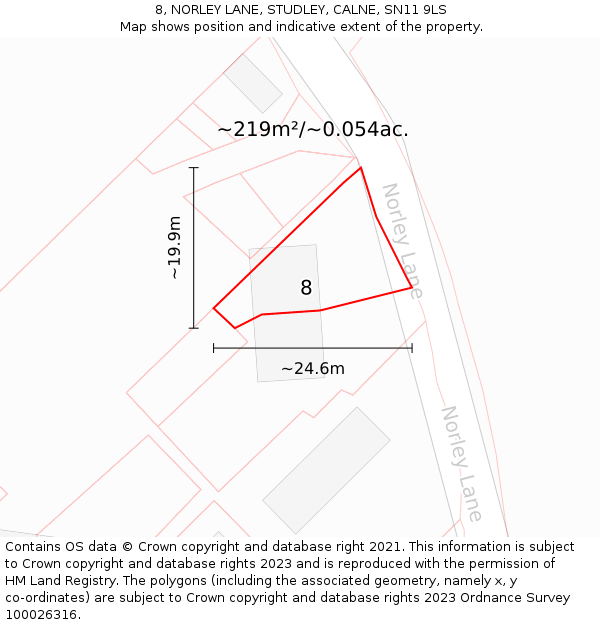 8, NORLEY LANE, STUDLEY, CALNE, SN11 9LS: Plot and title map