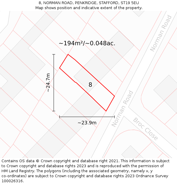 8, NORMAN ROAD, PENKRIDGE, STAFFORD, ST19 5EU: Plot and title map