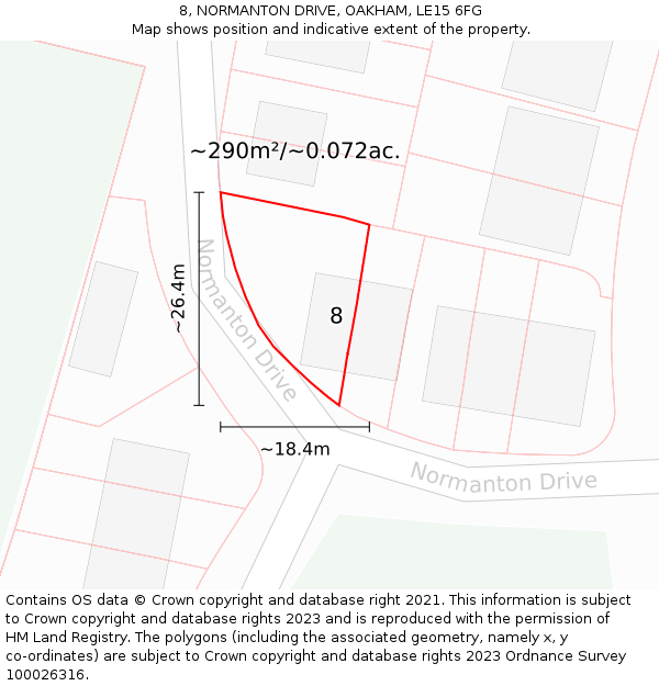 8, NORMANTON DRIVE, OAKHAM, LE15 6FG: Plot and title map
