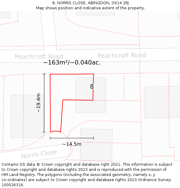 8, NORRIS CLOSE, ABINGDON, OX14 2RJ: Plot and title map