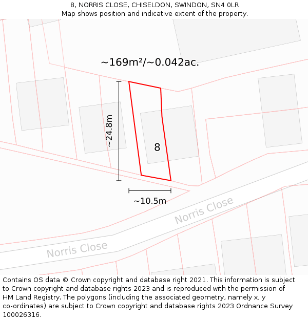 8, NORRIS CLOSE, CHISELDON, SWINDON, SN4 0LR: Plot and title map