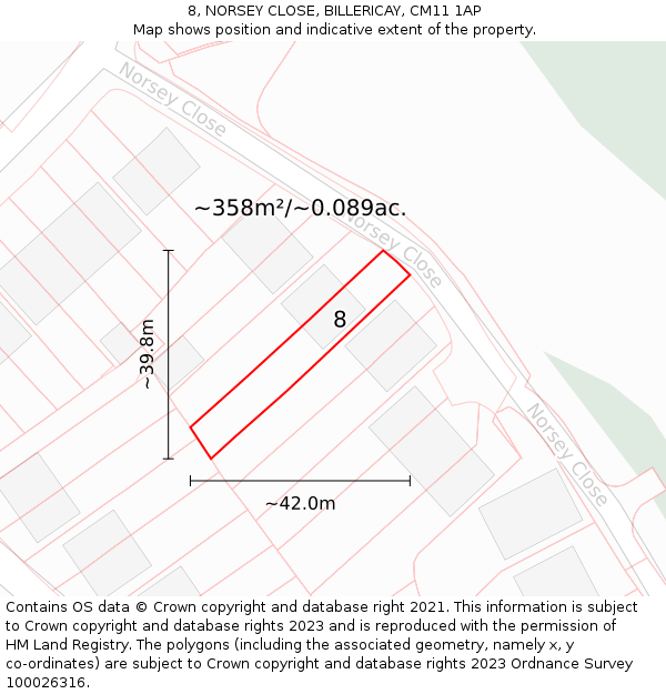 8, NORSEY CLOSE, BILLERICAY, CM11 1AP: Plot and title map