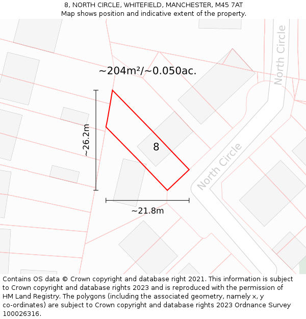 8, NORTH CIRCLE, WHITEFIELD, MANCHESTER, M45 7AT: Plot and title map