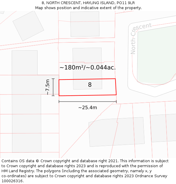8, NORTH CRESCENT, HAYLING ISLAND, PO11 9LR: Plot and title map