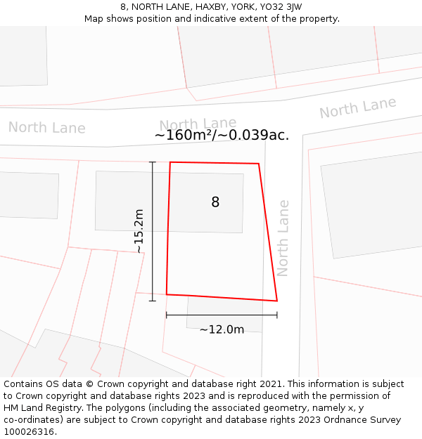 8, NORTH LANE, HAXBY, YORK, YO32 3JW: Plot and title map