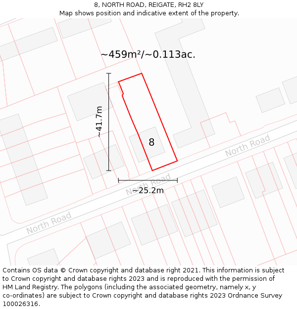 8, NORTH ROAD, REIGATE, RH2 8LY: Plot and title map