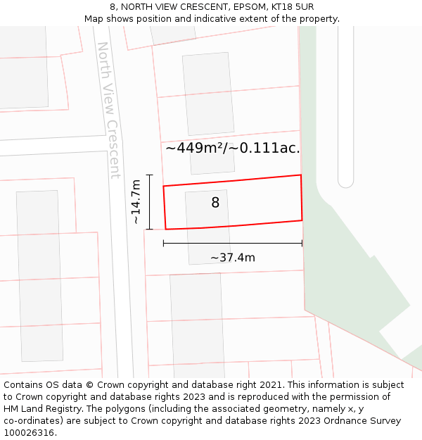 8, NORTH VIEW CRESCENT, EPSOM, KT18 5UR: Plot and title map