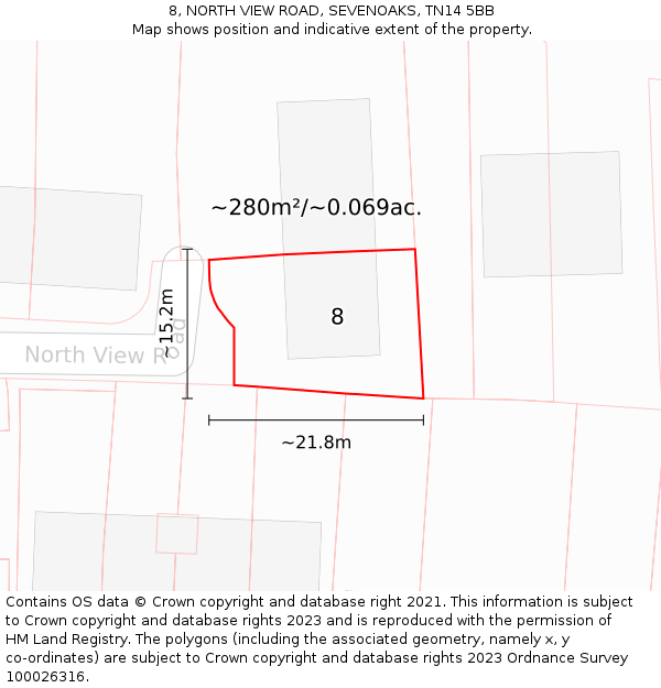 8, NORTH VIEW ROAD, SEVENOAKS, TN14 5BB: Plot and title map