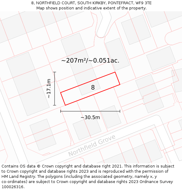 8, NORTHFIELD COURT, SOUTH KIRKBY, PONTEFRACT, WF9 3TE: Plot and title map