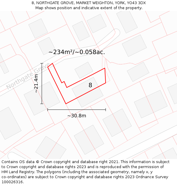 8, NORTHGATE GROVE, MARKET WEIGHTON, YORK, YO43 3DX: Plot and title map