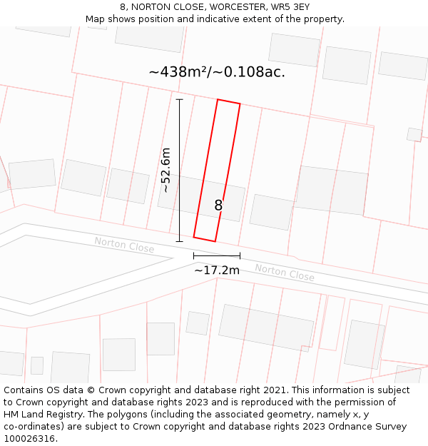 8, NORTON CLOSE, WORCESTER, WR5 3EY: Plot and title map