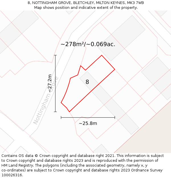 8, NOTTINGHAM GROVE, BLETCHLEY, MILTON KEYNES, MK3 7WB: Plot and title map