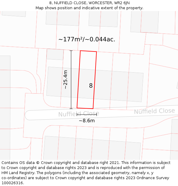 8, NUFFIELD CLOSE, WORCESTER, WR2 6JN: Plot and title map