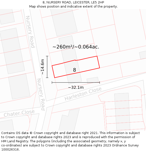 8, NURSERY ROAD, LEICESTER, LE5 2HP: Plot and title map