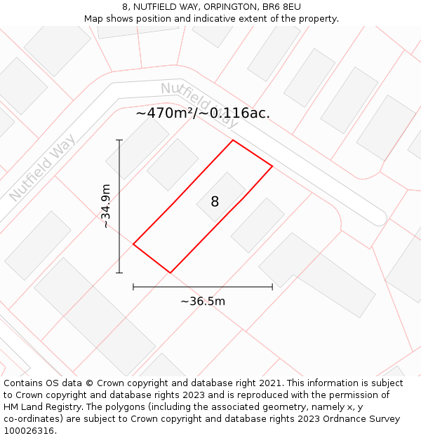 8, NUTFIELD WAY, ORPINGTON, BR6 8EU: Plot and title map