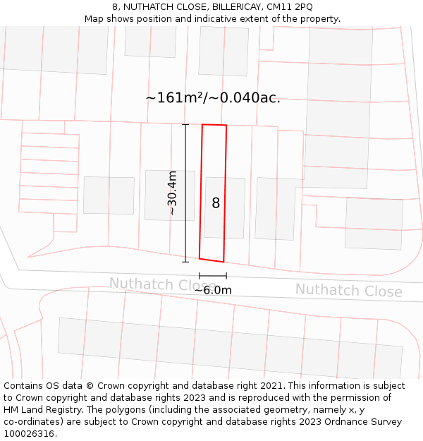 8, NUTHATCH CLOSE, BILLERICAY, CM11 2PQ: Plot and title map