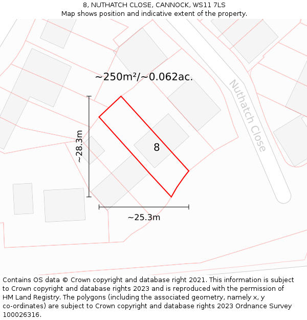 8, NUTHATCH CLOSE, CANNOCK, WS11 7LS: Plot and title map