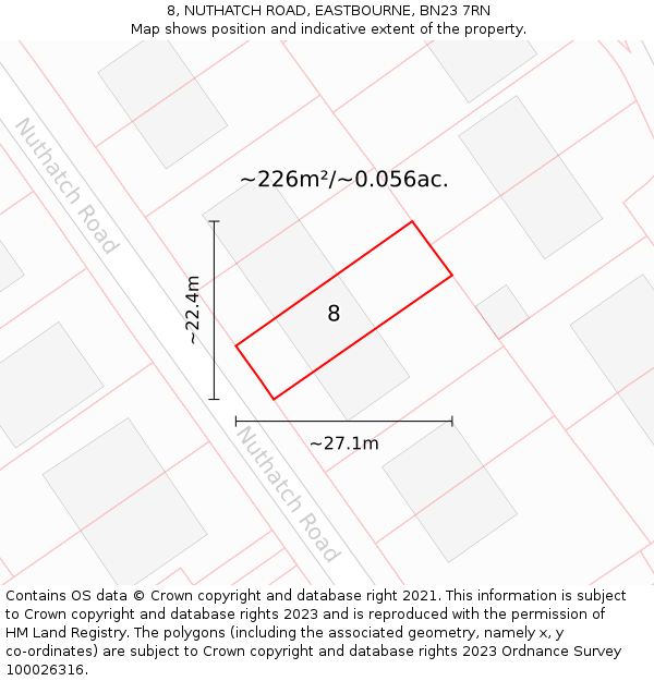 8, NUTHATCH ROAD, EASTBOURNE, BN23 7RN: Plot and title map