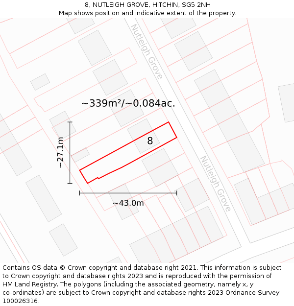 8, NUTLEIGH GROVE, HITCHIN, SG5 2NH: Plot and title map