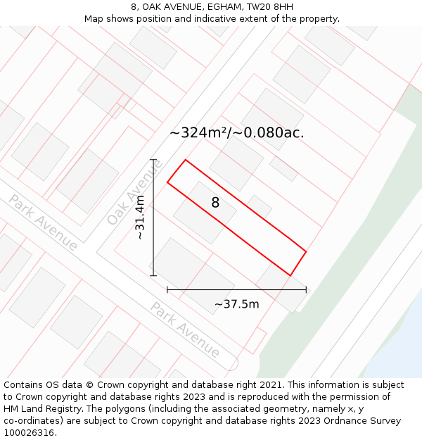 8, OAK AVENUE, EGHAM, TW20 8HH: Plot and title map