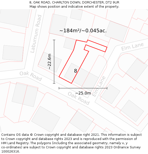 8, OAK ROAD, CHARLTON DOWN, DORCHESTER, DT2 9UR: Plot and title map
