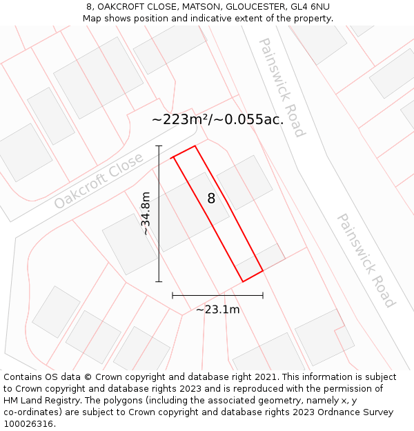 8, OAKCROFT CLOSE, MATSON, GLOUCESTER, GL4 6NU: Plot and title map