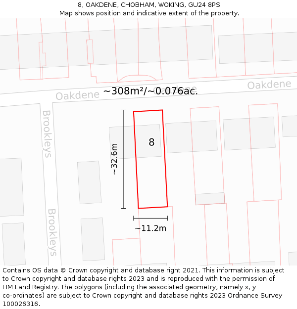 8, OAKDENE, CHOBHAM, WOKING, GU24 8PS: Plot and title map